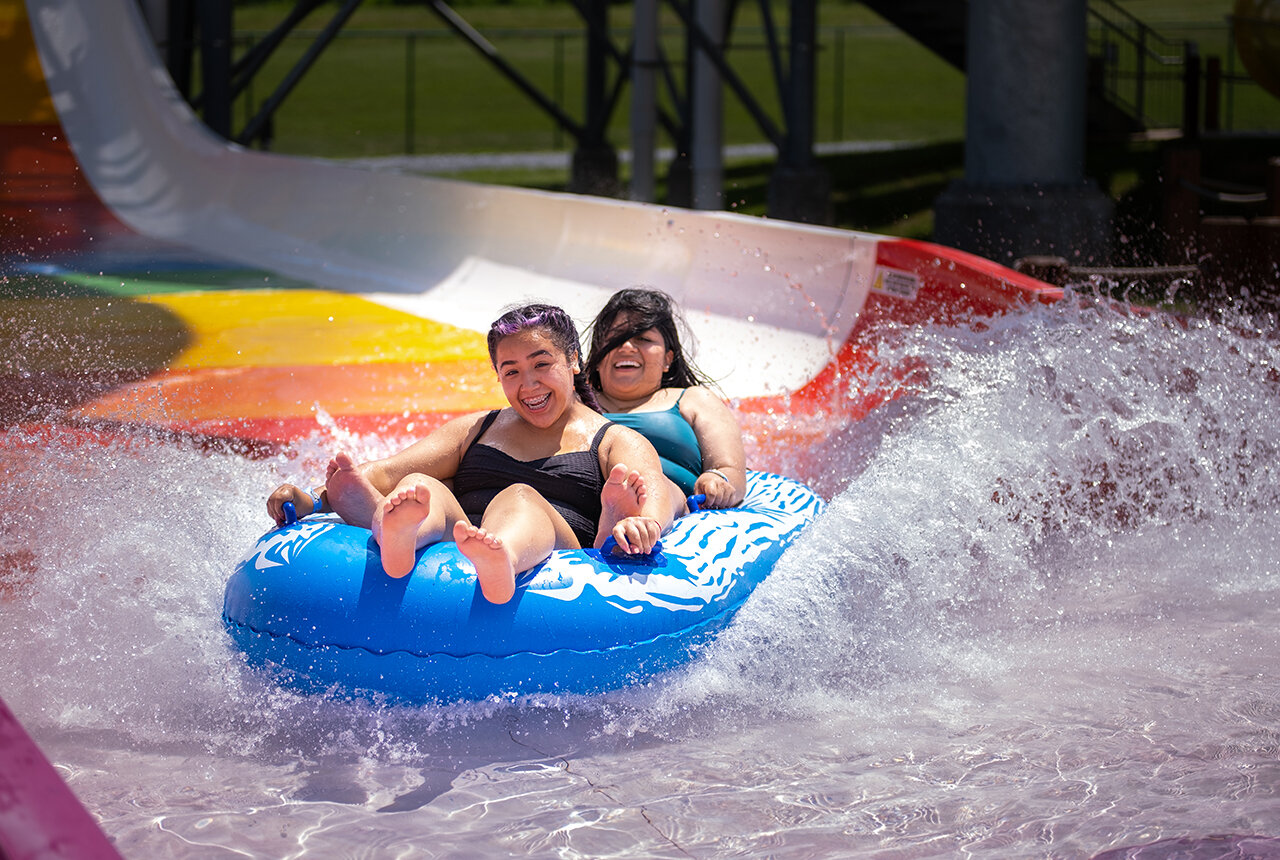 Two girls on a waterslide at the Outdoor WaterPark