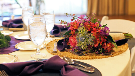 A table set up for catering at Massanutten Resort