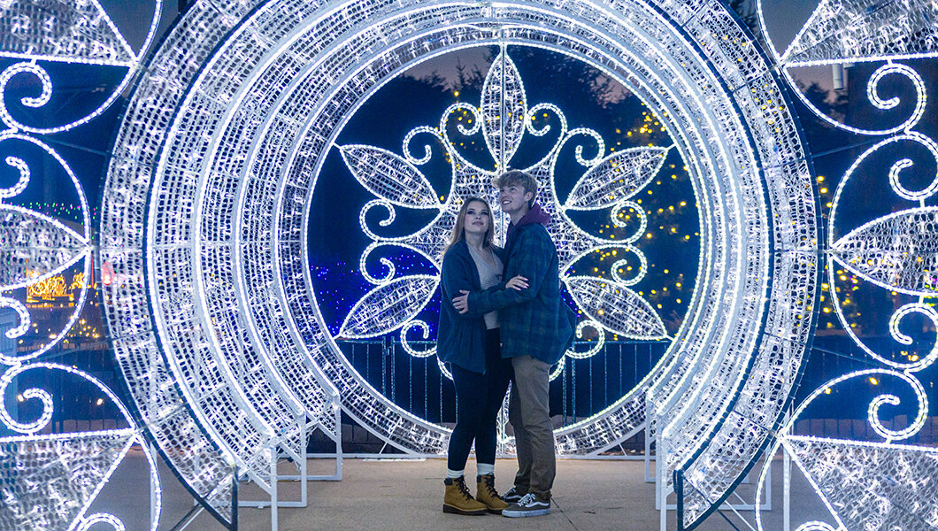 A couple at Light Up the Park! at Massanutten Resort